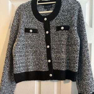 NEW “Laundry” black and white button up cardigan. Jeweled button details.